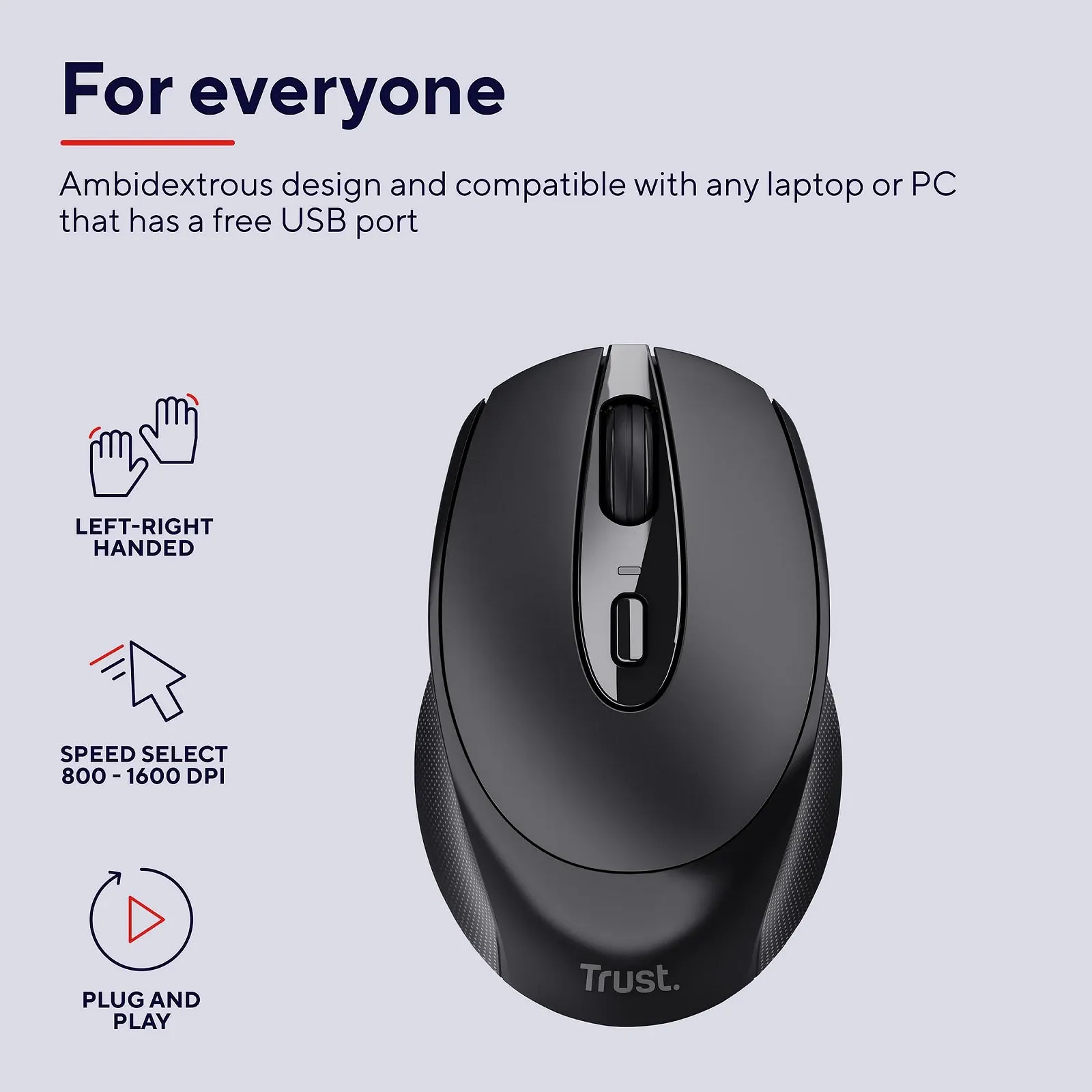 Миша Trust Zaya Бездротова Перезаряджувана з USB Мікроприймачем 4 кнопки 800/1200/1600 DPI Чорний, фото №2