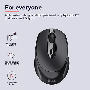 Миша Trust Zaya Бездротова Перезаряджувана з USB Мікроприймачем 4 кнопки 800/1200/1600 DPI Чорний synthetic.ua - Фото 1
