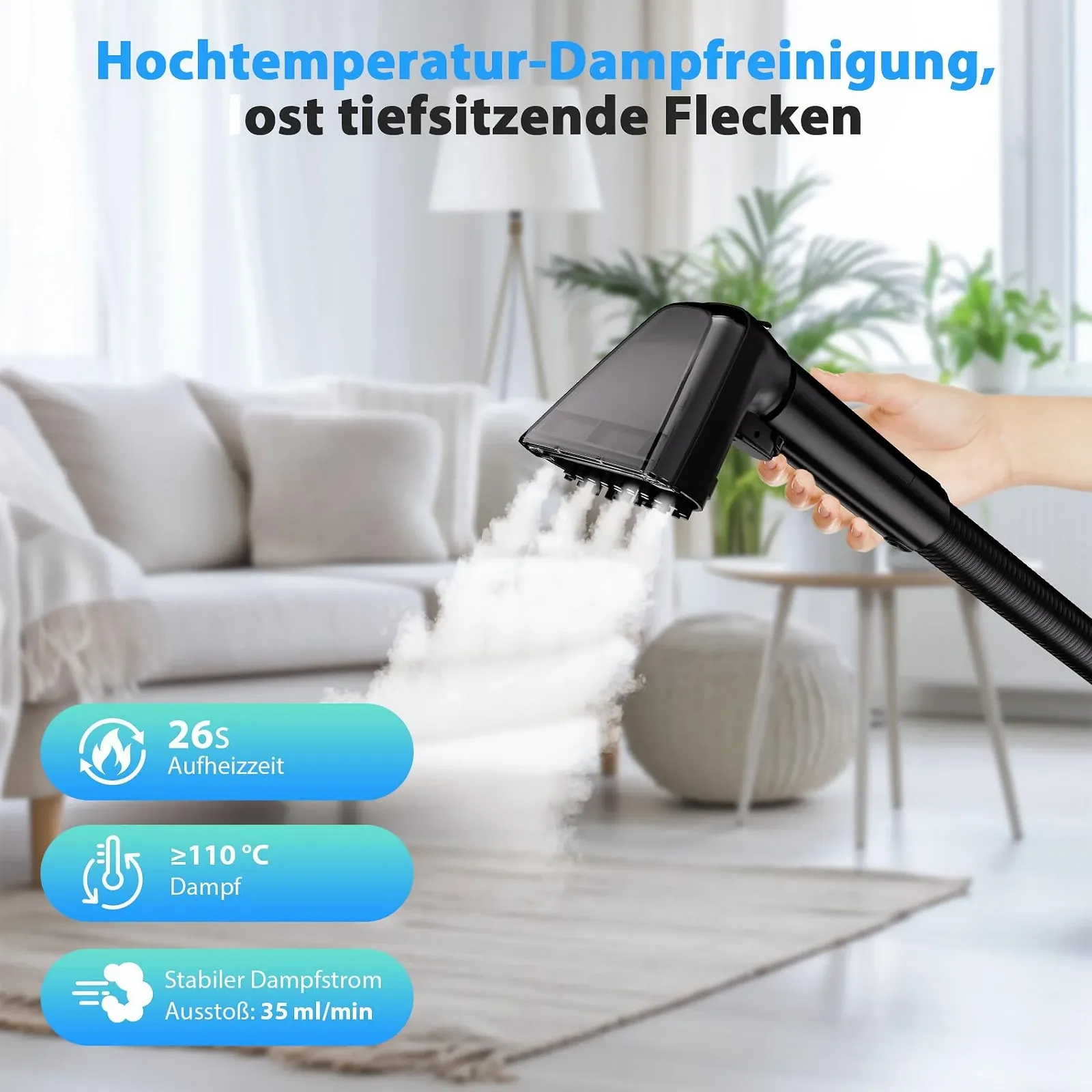 Пароочисник та мийний пилосос 1650 Вт 1.25 л 12 кПа, фото №3