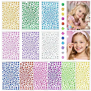 Самоклеящиеся блестящие камни Vicloon, 3720 шт, 12 листов, 3-4-5-6 мм, для макияжа лица, праздничных аксессуаров, украшений для ногтей - Фото 1
