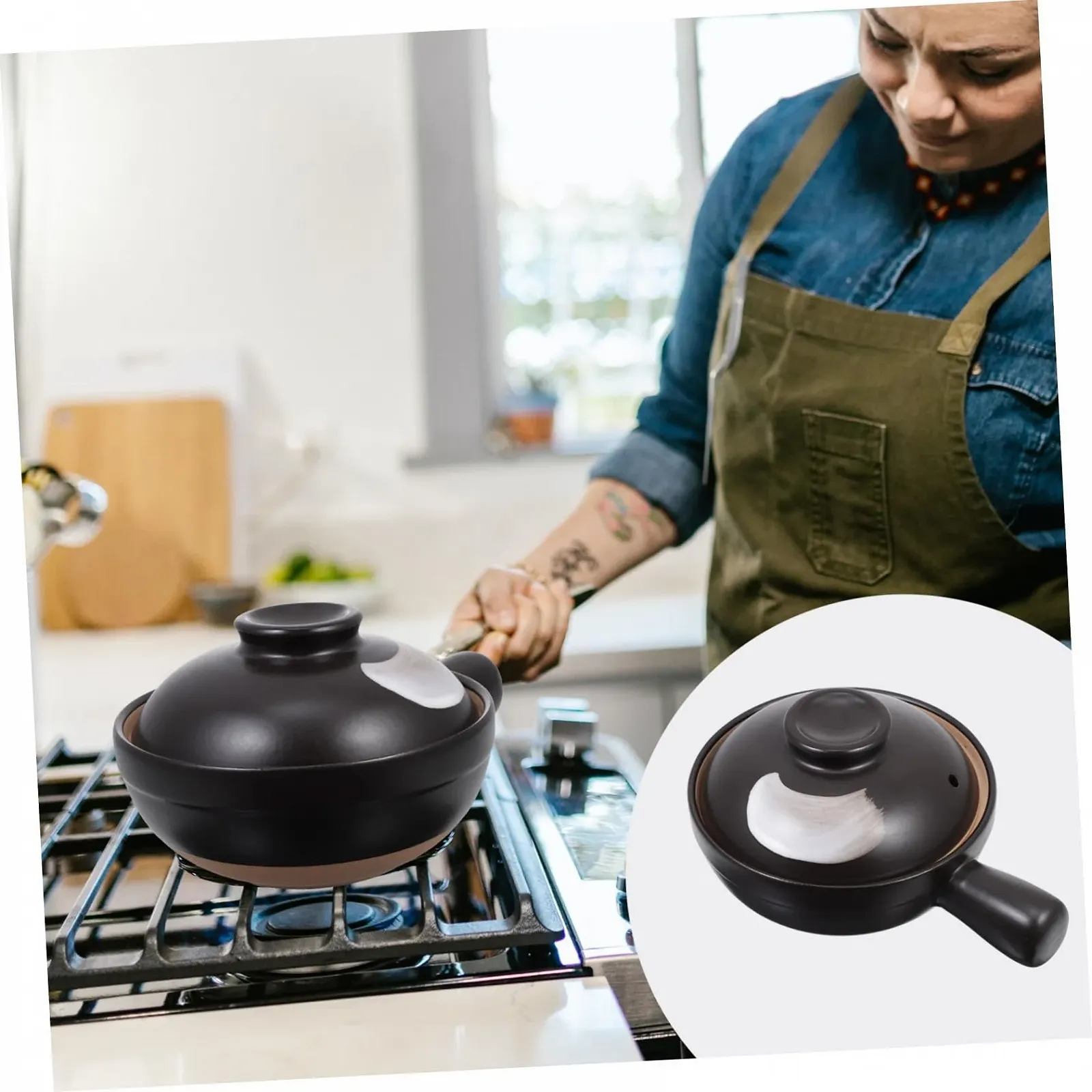 Кастрюля для тушения фарфоровая маленькая с ручкой и крышкой термостойкая, фото №3