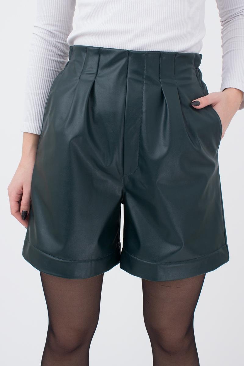 Жіночі шорти бермуди темно-зелені з кишенями висока талія стильні шорти для міста, фото №1 Жіночі шорти бермуди темно-зелені з кишенями висока талія стильні шорти для міста, фото №1