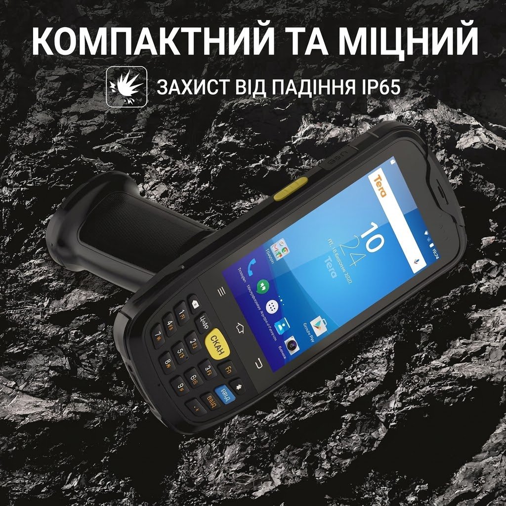 Термінал збору даних 4" Tera P160 3/32 ГБ 4G 1 SIM 13Мп 8 ядер Android 10 Чорний, фото №5