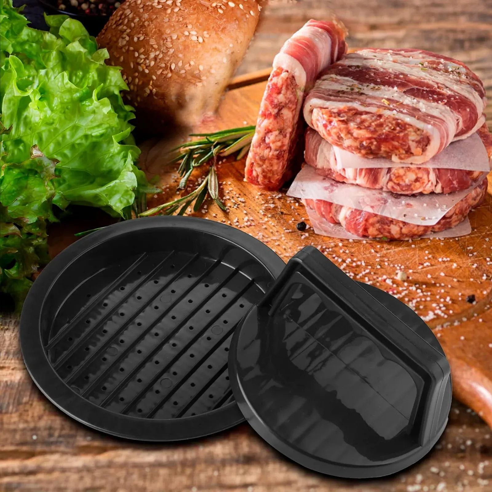 Пресс для бургеров Burger Maker Пластиковый Набор из 2 шт. Черный, фото №7