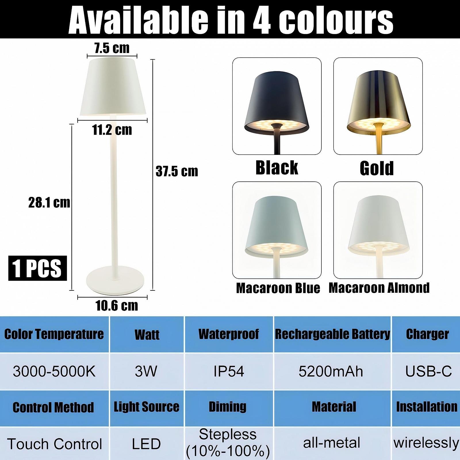 Настільна лампа LED акумуляторна металева 5000 мАг сенсорна IP54 Бежевий макарун, фото №2