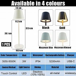 Настільна лампа LED акумуляторна металева 5000 мАг сенсорна IP54 Бежевий макарун synthetic.ua - Фото 1