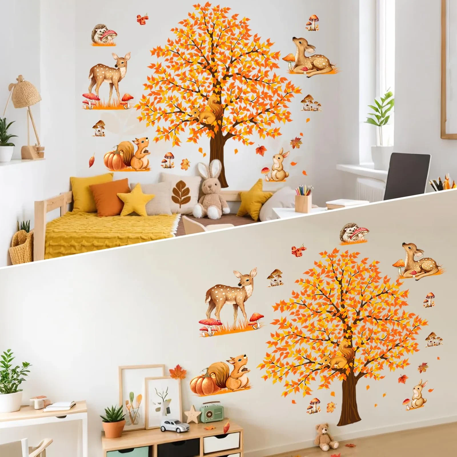 Наклейка на стіну Лісові тварини Олень, білка, їжак, гриби Для дитячої кімнати ПВХ Матова, фото №5