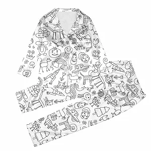 Детская пижама для раскрашивания, белый мультяшный принт, набор для окрашивания, домашняя одежда, зимняя одежда для отдыха, комплект из двух предметов, костюм для досуга с ручной росписью, одежда для сна - Фото 1