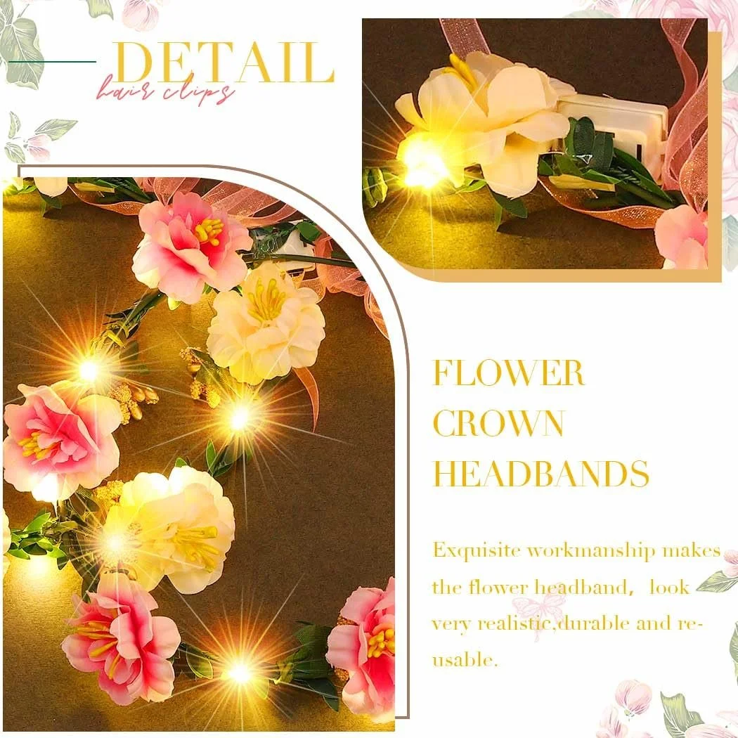 Вінок для волосся Zoestar з квітами, що світяться, фото №5