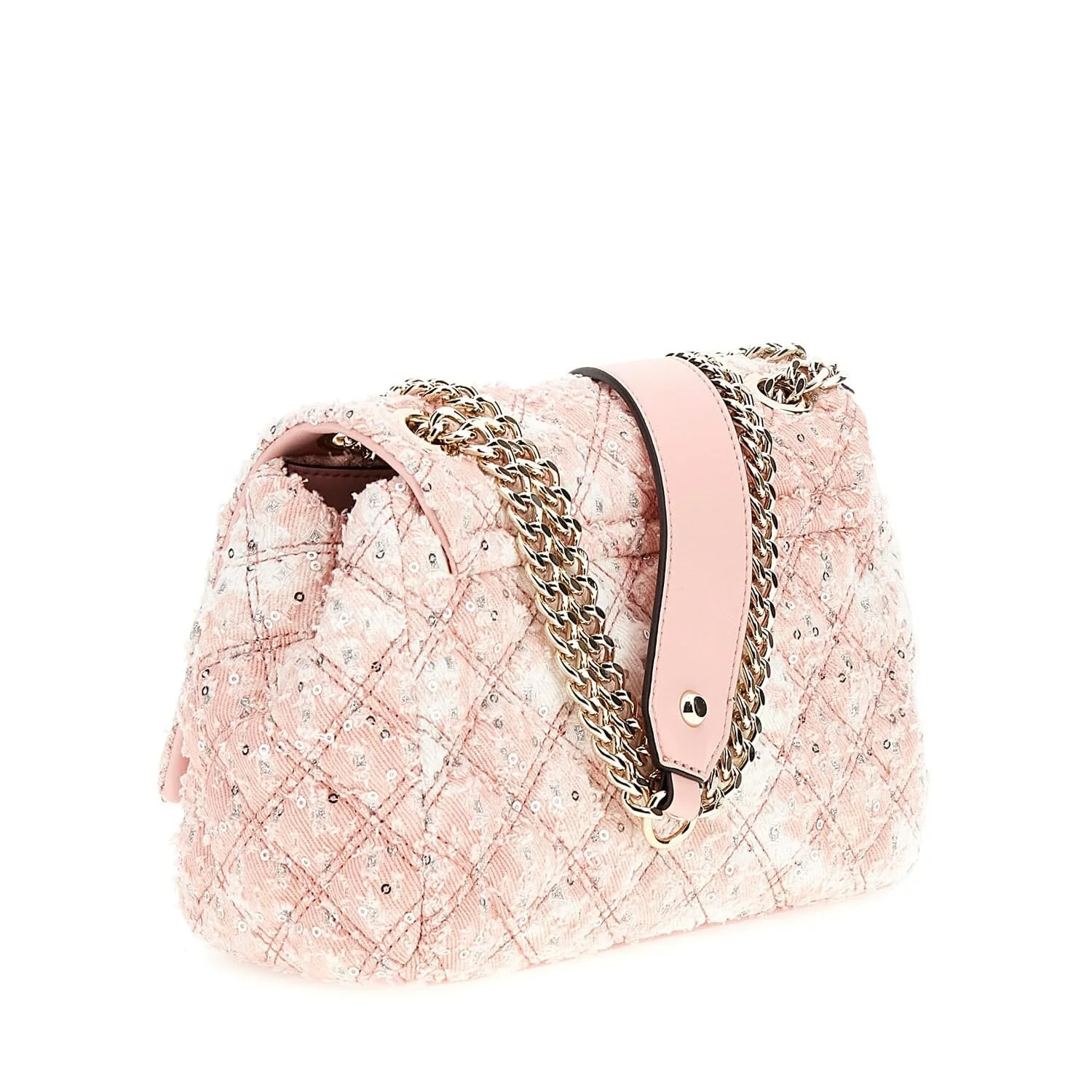 Сумка через плече GUESS Rainee Quilt Convertible Xbody Flap Рожевий, фото №6