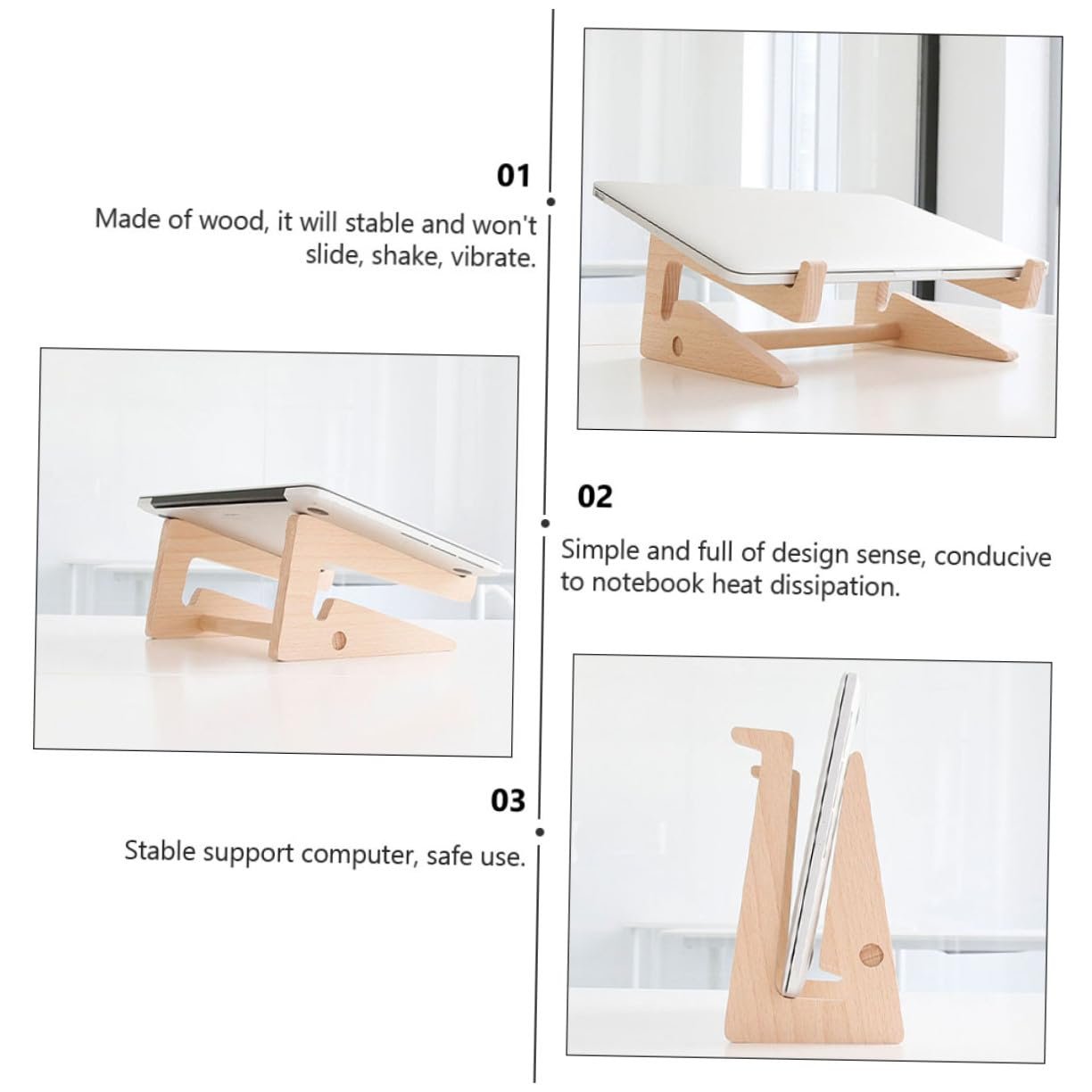 Підставка для ноутбука VANZACK Дерев'яна портативна Ергономічний дизайн Покращення кута огляду, фото №3