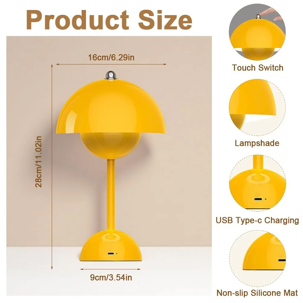 Настільна лампа LOMUG Flowerpot Mushroom LED Wireless Touch Dimmable Жовта, фото №6