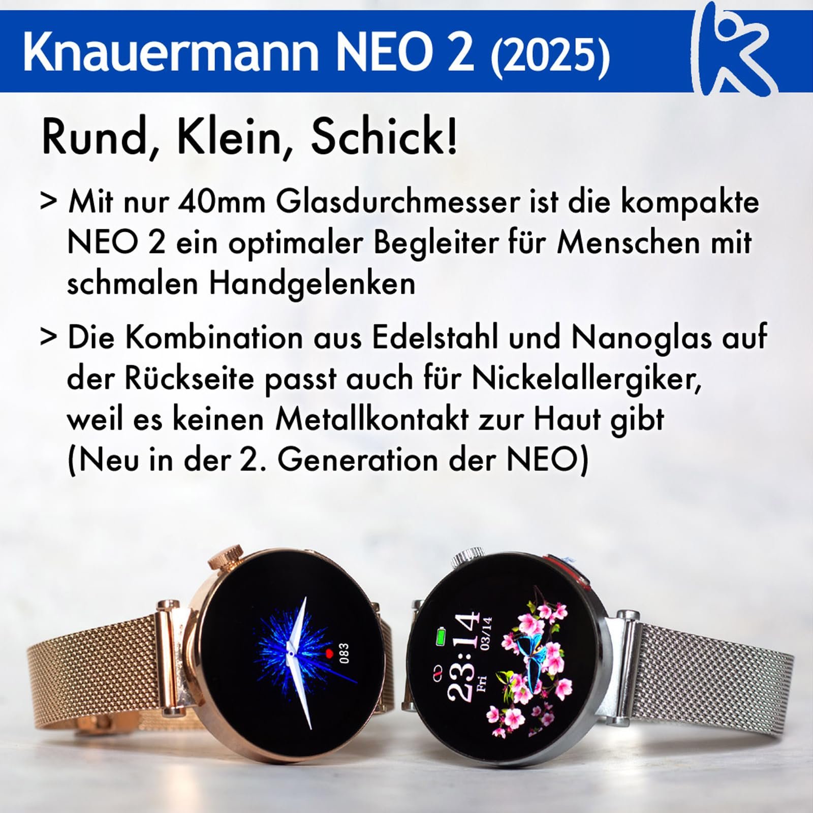 Смарт-часы Knauermann Neo 2 (2025) Золотые Круглые, Функции ЭКГ + ВСР, BT Bluetooth, Апноэ во сне, Измерение артериального давления, фото №3