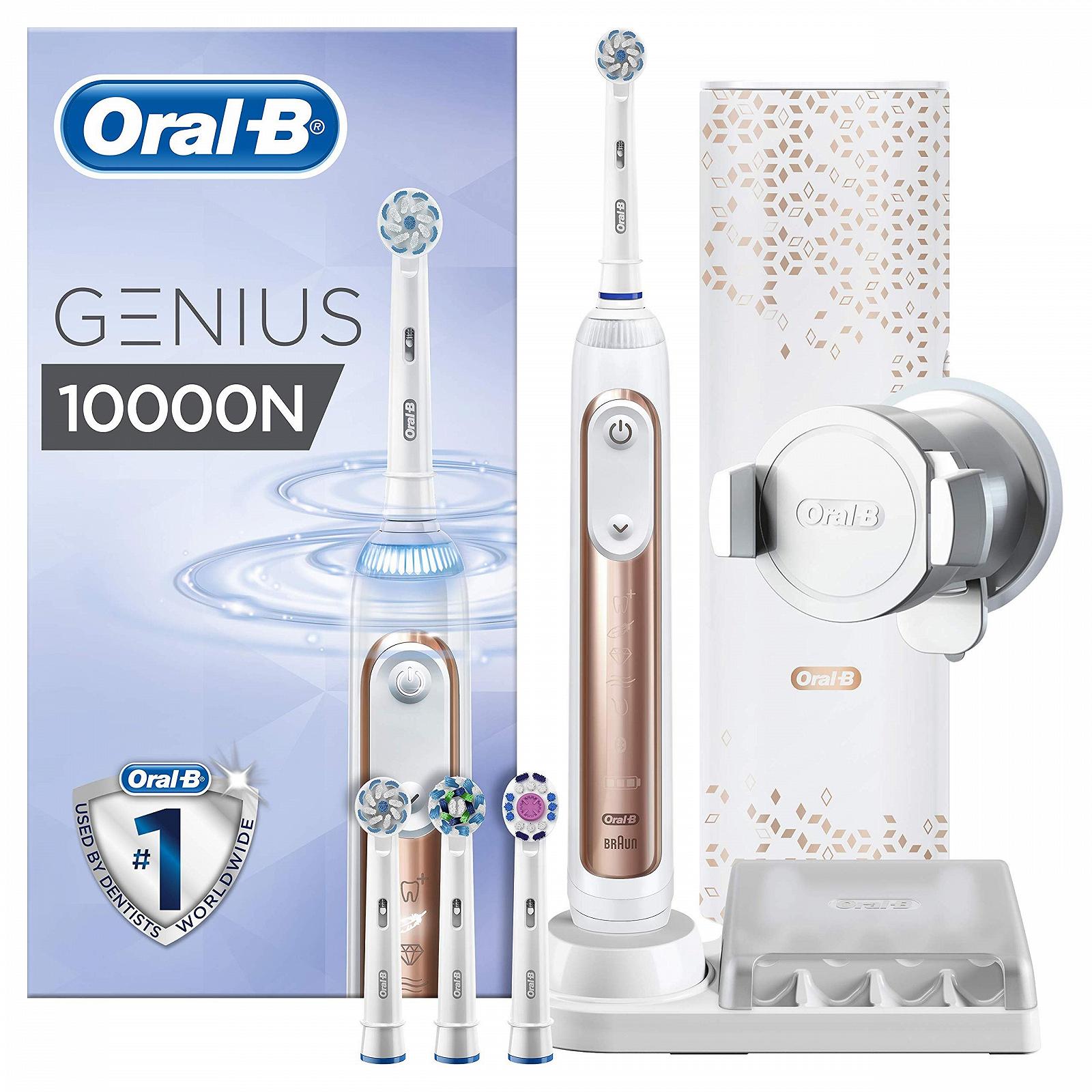 Електрична зубна щітка Oral-B Genius 10000N з асистентом захисту ясен і преміальним зарядним дорожнім чохлом, рожеве золото, фото №1
