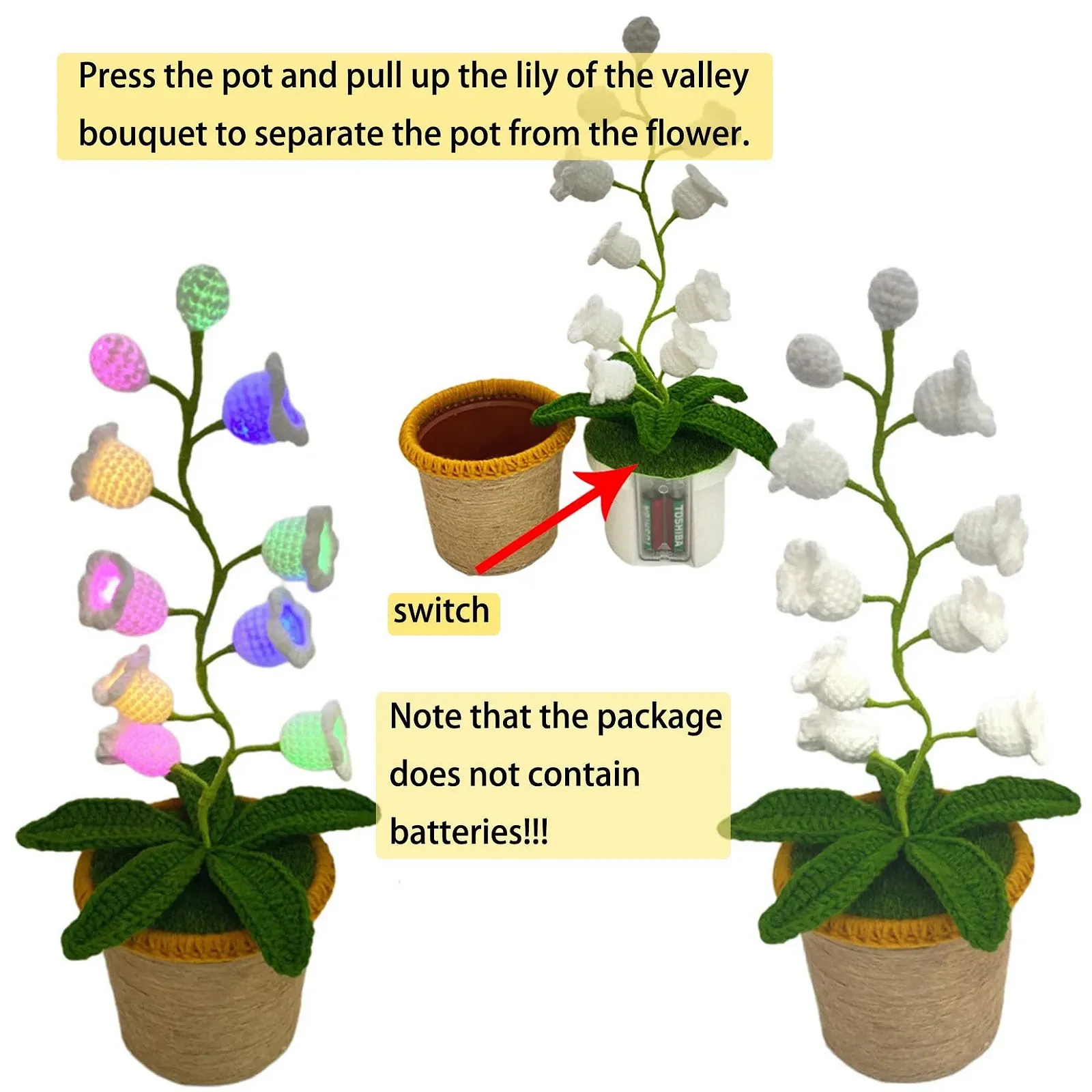 Нічник Конвалія в'язаний гачком світлодіодний бездротовий великий Різнокольоровий, фото №5