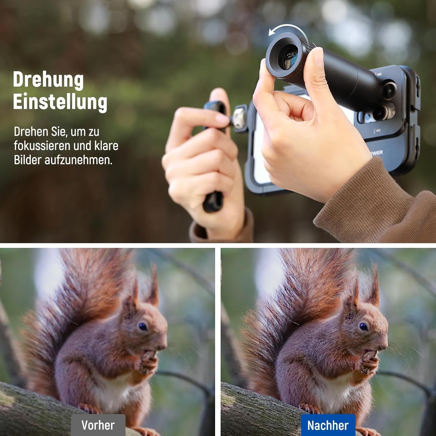 Телеоб’єктив для смартфона NEEWER / 17 mm / f/2-2.4 Telephoto Lens / 17 mm Thread / Чорний (LS-36), фото №7