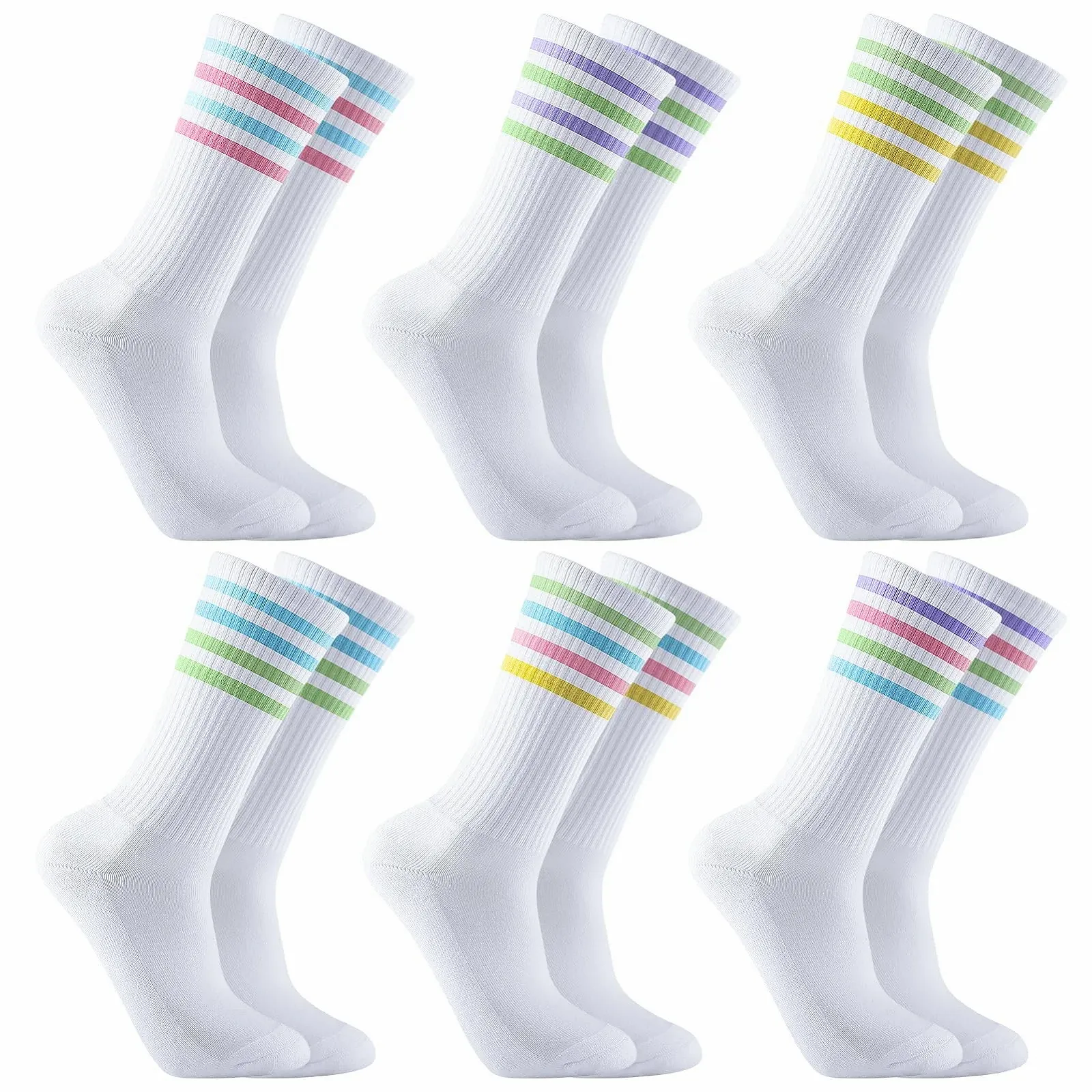 Носки теннисные Женские Носки Хлопковые Носки 36-42 Дышащие Спортивные Носки Белые Ретро Носки-следы 6 пар, фото №1