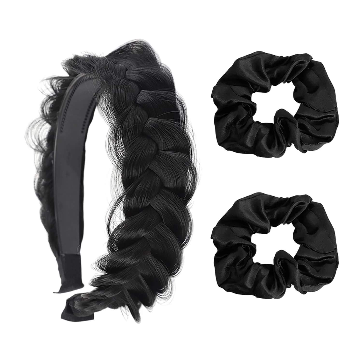 Обруч плетений чорний і 2 гумки для волосся еластичні аксесуари для волосся, фото №1 Обруч плетений чорний і 2 гумки для волосся еластичні аксесуари для волосся, фото №1