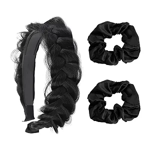 Обруч плетений чорний і 2 гумки для волосся еластичні аксесуари для волосся - Фото 1