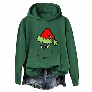 Рождественский джемпер BHXUTK Женская рождественская толстовка Женский джемпер Забавная толстовка Длинный рукав Зимняя рождественская толстовка с капюшоном Праздничный повседневный рождественский наряд для женщин Рубашка с длинным рукавом - Фото 1