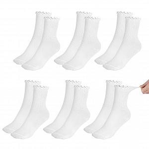 Носки с рюшами, 6 пар, хлопковые носки с рюшами, мягкие дышащие носки, белые, размер 35-39 - Фото 1