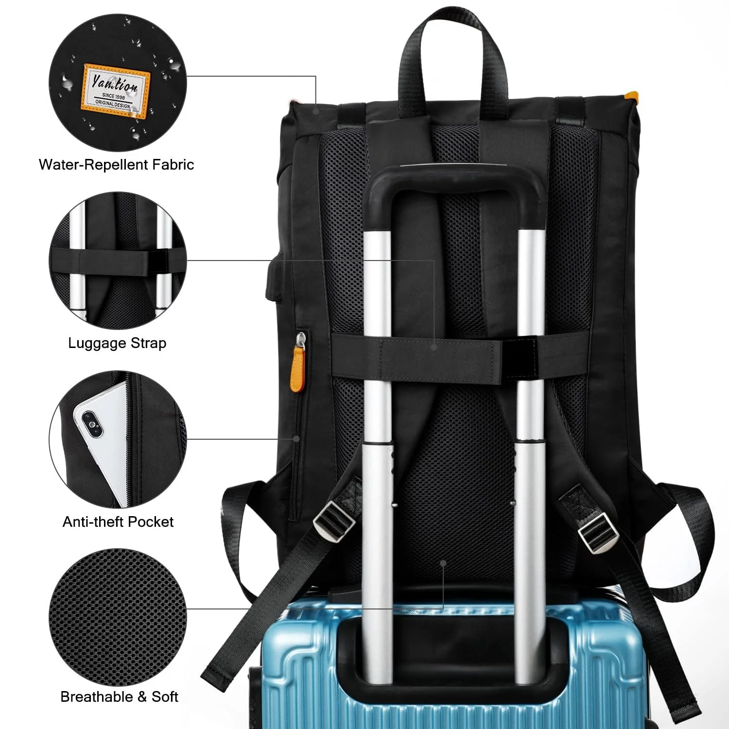 Рюкзак YAMTION 17 дюймів 33 л USB Black, фото №5