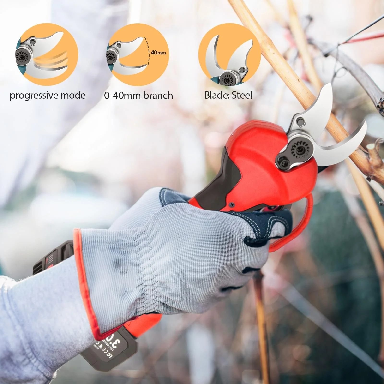 Акумуляторний секатор 21 V 2 x 3000 mAh, фото №4