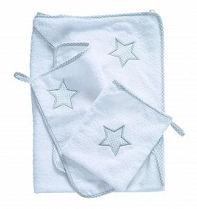 Набір рушників Roba Little Stars для малюків: рушник з капюшоном 3 шт., рушник для рук + 2 серветки для вмивання, бавовна, білий / зірки synthetic.ua - Фото 1