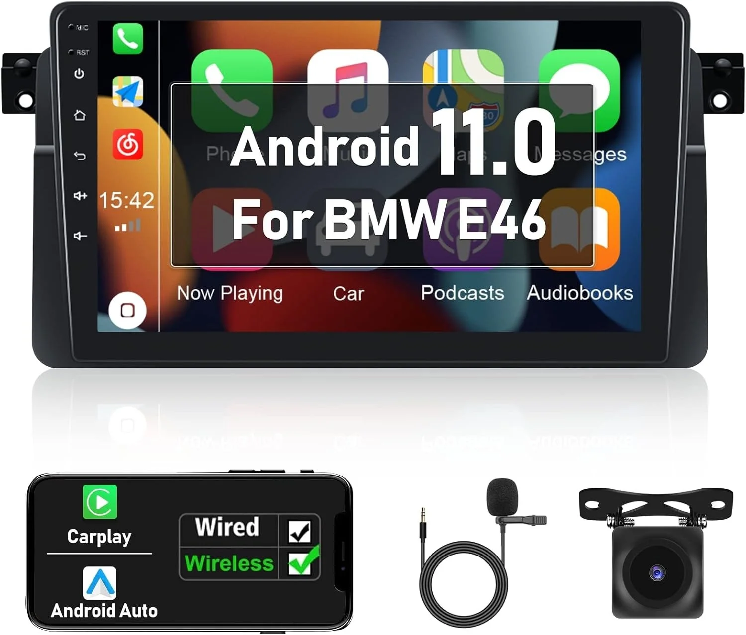 Автомагнитола CAMECHO Car Radio для BMW 3 Series E46 9'' Wi-Fi Bluetooth GPS 4-ядер Android 11 Black, фото №1