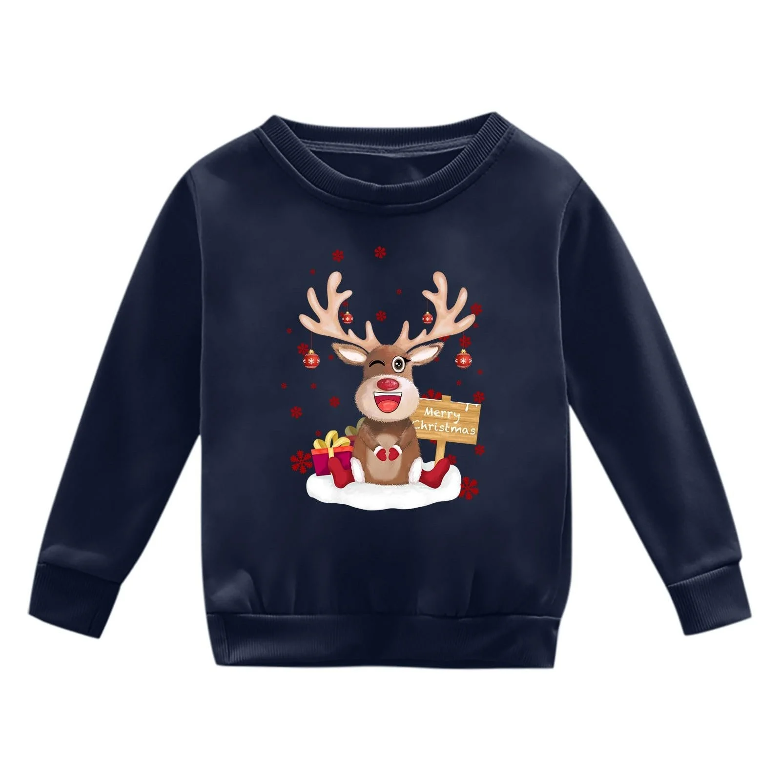 Пуловер для дівчинки з різдвяним візерунком, з довгими рукавами, фото №2