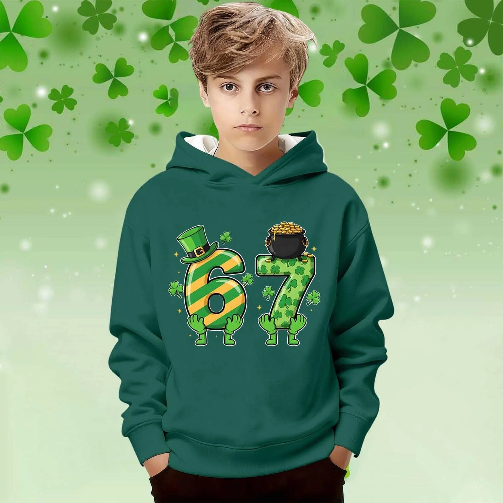 Пуловер St Patrick's Day для девочки, с принтом, мягкий флис, повседневная кофта с длинными рукавами для детей, фото №4