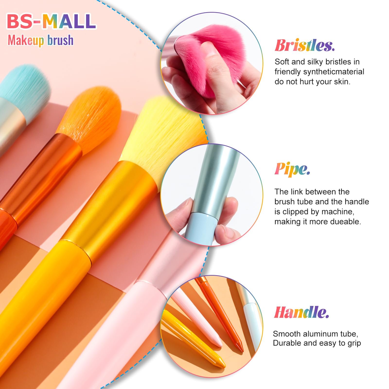 Набір кистей для макіяжу BS-MALL 12 шт. для консилера, рум'ян і тіней, різнокольоровий, фото №6