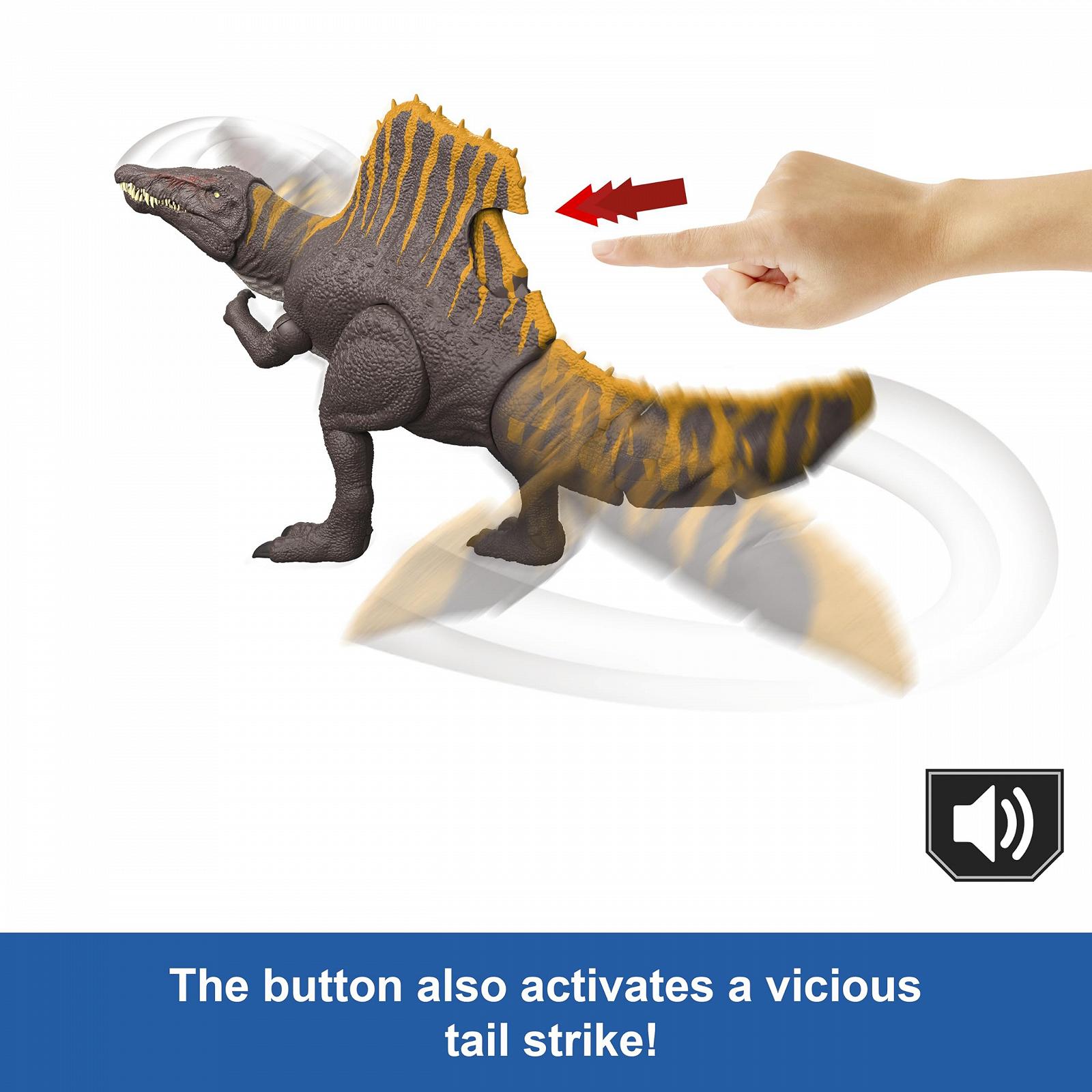 Игрушка Динозавр Mattel Jurassic World: The Rebirth, Spinosaurus Tail Thrasher, Фигурка с 2 движениями атаки, подвижный дизайн, фото №4