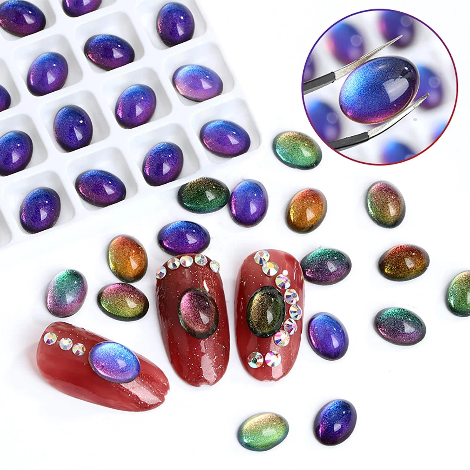 Стрази для нігтів Овал 3D Блискітки Зоряне сяйво Зелений, 36 шт, фото №6