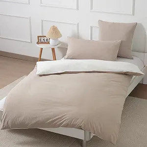 Постельное белье Nesture 135 x 200 см, хлопок, бежево-белое, набор 2 шт - Фото 1