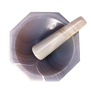 Набір для спецій з натурального агату: ступка та товкачик, ручна - Фото 1