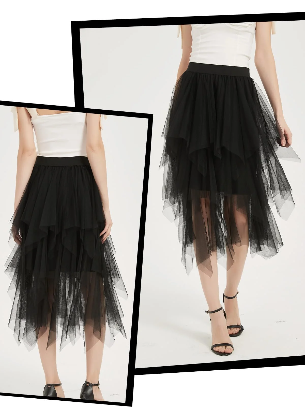 Юбка Тюлевая Soudittur A-силуэта Миди Многослойная Юбка Феи Неправильная Юбка-скейтер Пачка Юбка Хэллоуин Карнавальная Юбка, фото №4