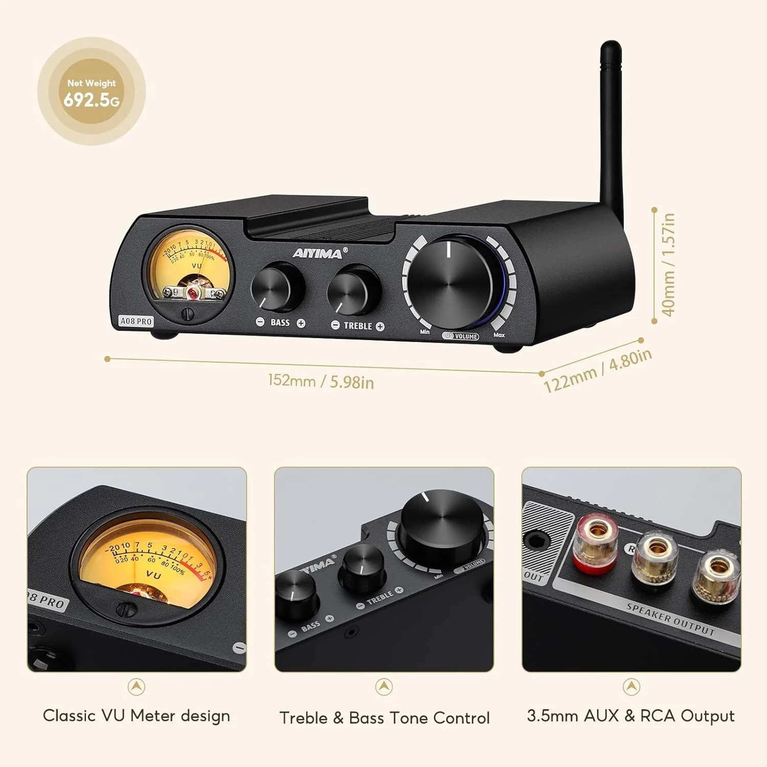 Підсилювач AIYIMA A08Pro / Hi-Fi / Bluetooth 5.1 / 300 Вт x 2 / Чорний, фото №5 Підсилювач AIYIMA A08Pro / Hi-Fi / Bluetooth 5.1 / 300 Вт x 2 / Чорний, фото №5