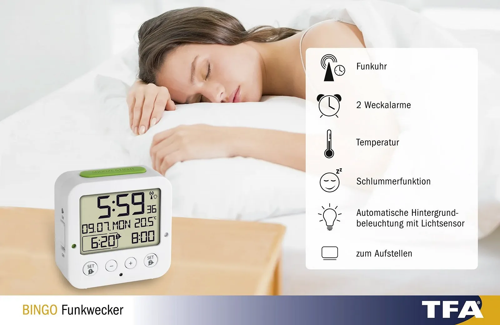 Радіогодинник-будильник TFA Dostmann Bingo 60.2528.01, фото №6