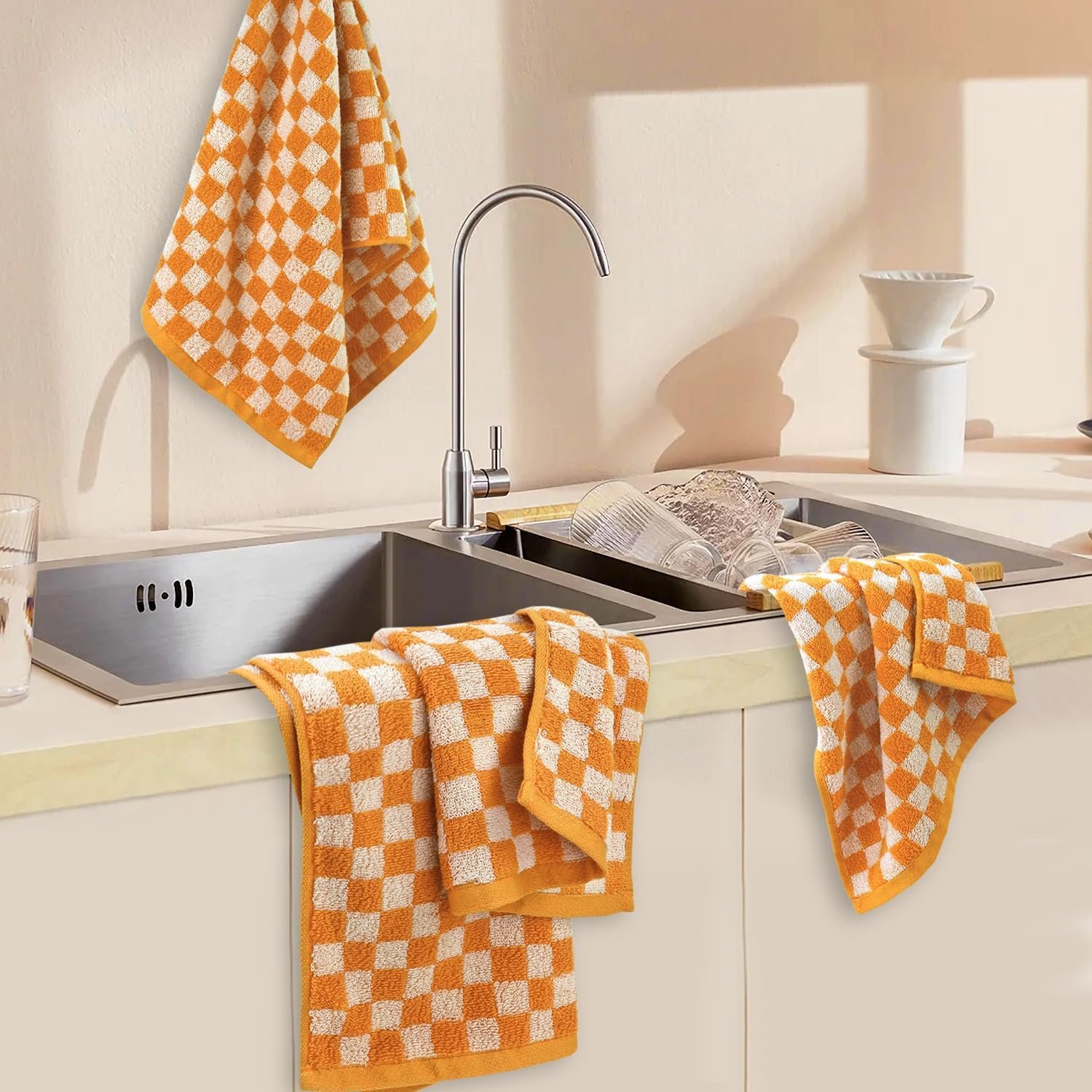 Набір рушників для обличчя Jacquotha Soft Towels 4 шт. Orange Plaid 33 x 73 см Помаранчевий, фото №3