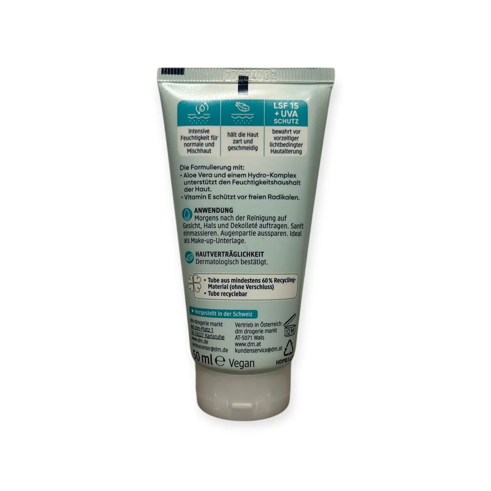 Денний зволожувальний крем Balea SPF 15 з Hydro Complex та 10% Aloe Vera веганський, фото №3 Денний зволожувальний крем Balea SPF 15 з Hydro Complex та 10% Aloe Vera веганський, фото №3