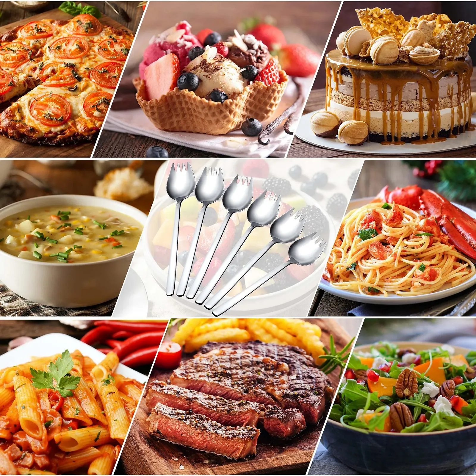 Ложка-вилка 2 в 1 из нержавеющей стали 304, многофункциональная, 7,3 дюйма, с длинной ручкой, фото №5