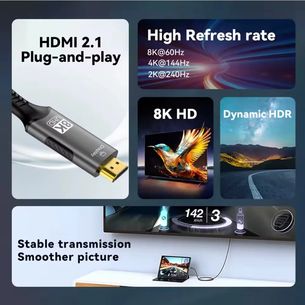 Кабель FDBRO переходник USB-C to HDMI v2.1 8K 3m, фото №2