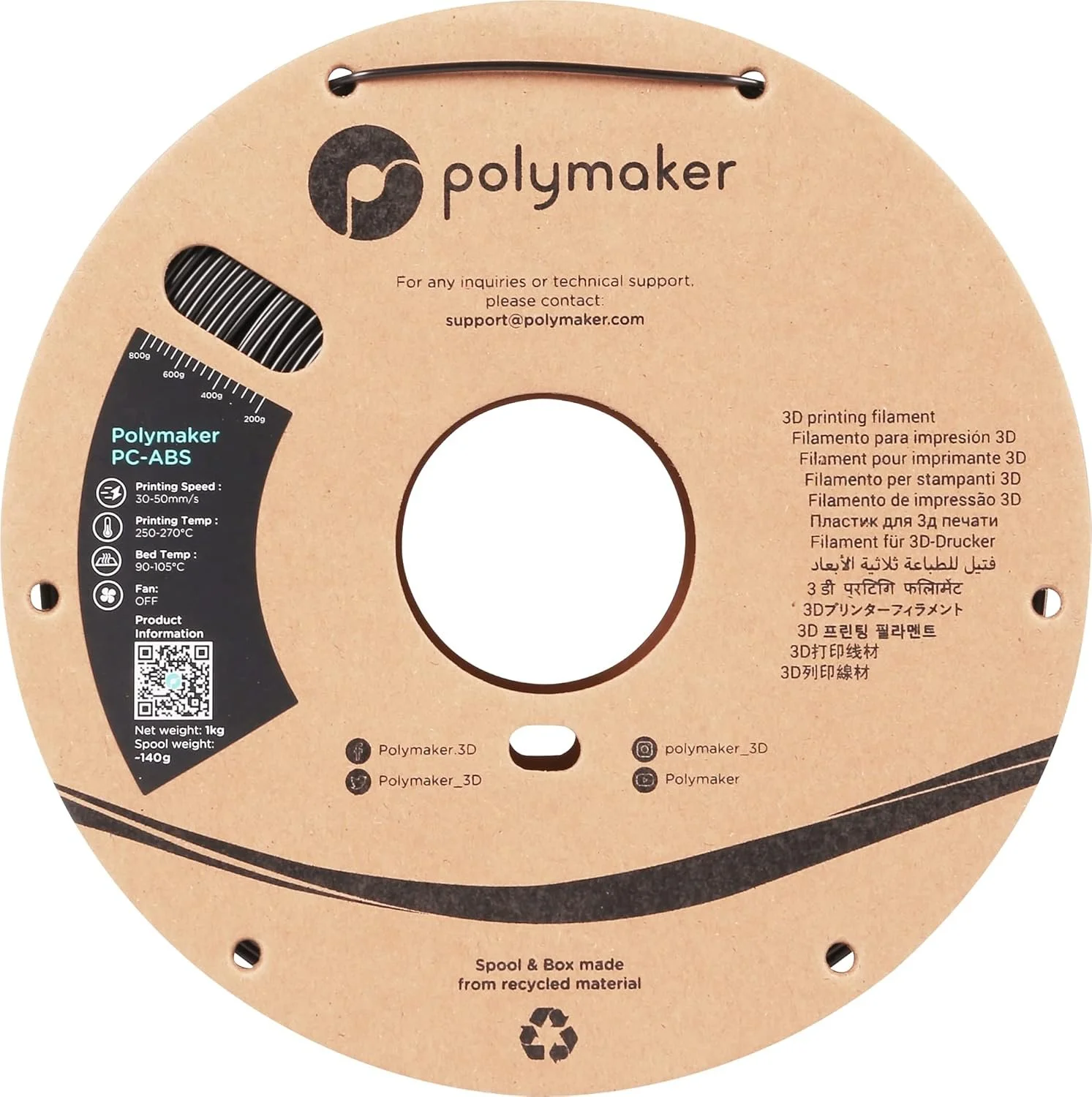 Полікарбонатна нитка Polymaker PC-ABS для 3D-принтера / 1,75 мм / Чорний, фото №3