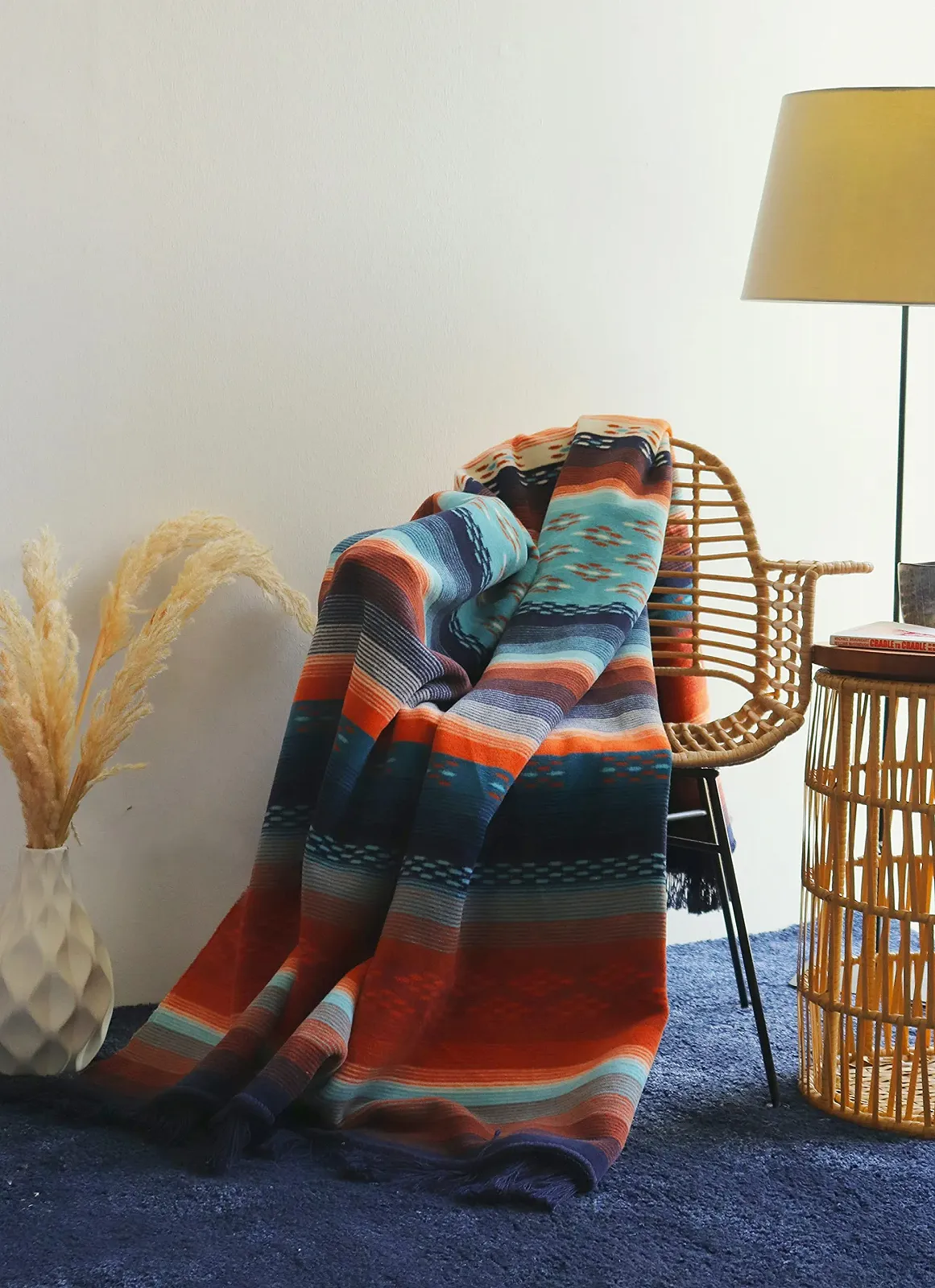 Одеяло Biederlack Peru Мягкое Хлопковое Темно-синий/Оранжевый 150 x 200 см, фото №8