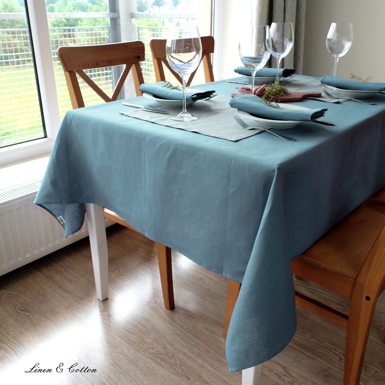 Скатертина Linen & Cotton Caerula 147х200 см Лляна Синя, фото №3