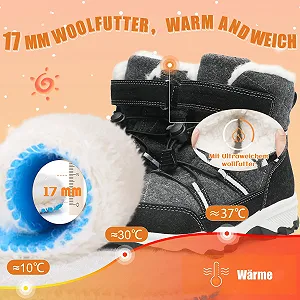 Черевики Visionreast зимові, дитячі, для дівчат і хлопчиків, для походів, з вовняною підкладкою, снігові, бавовняні, нековзкі, для вулиці synthetic.ua - Фото 1