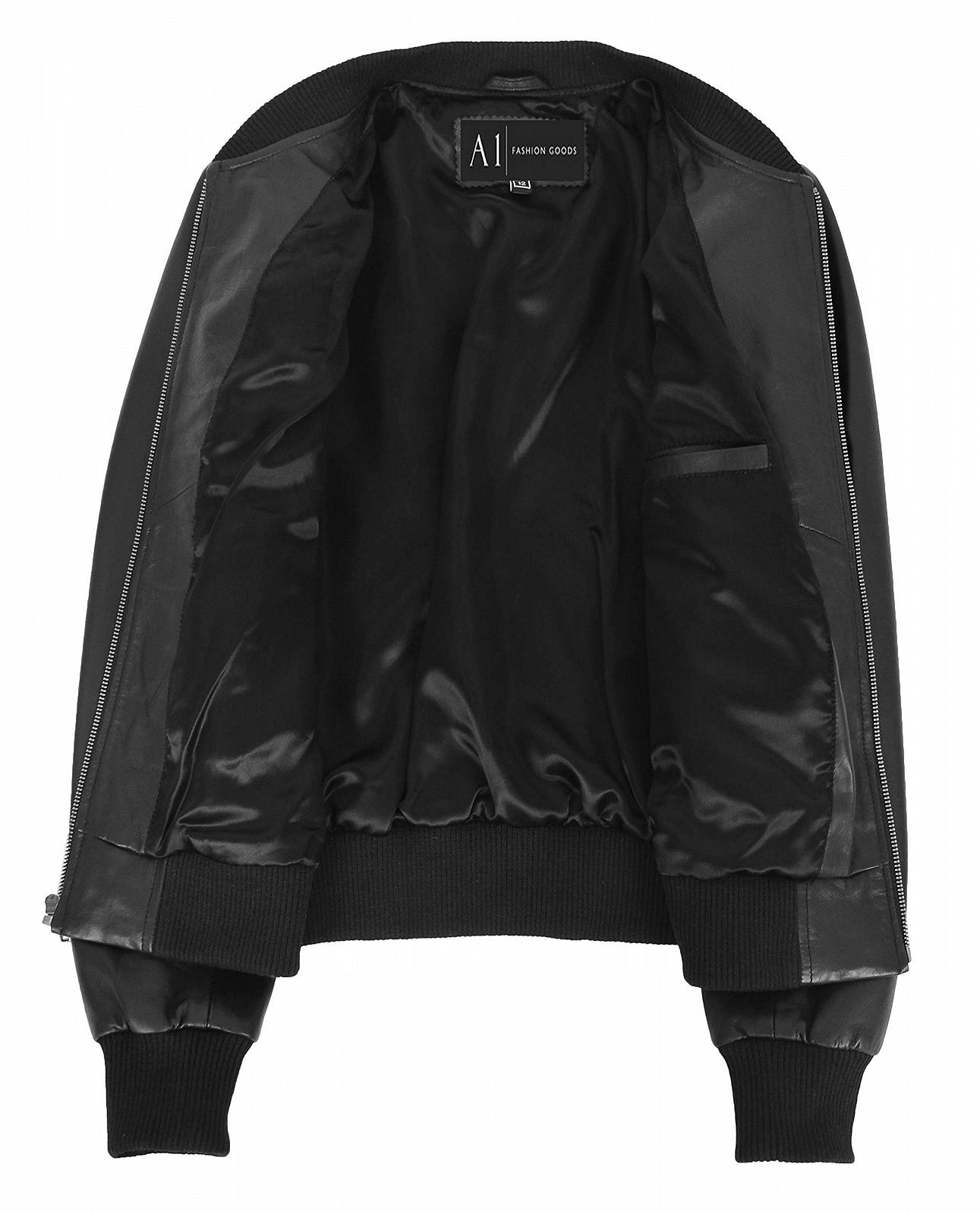 Бомбер A1 FASHION GOODS Varsity Joy Женская Мягкая Черная Кожаная Куртка Повседневная На Молнии, фото №6
