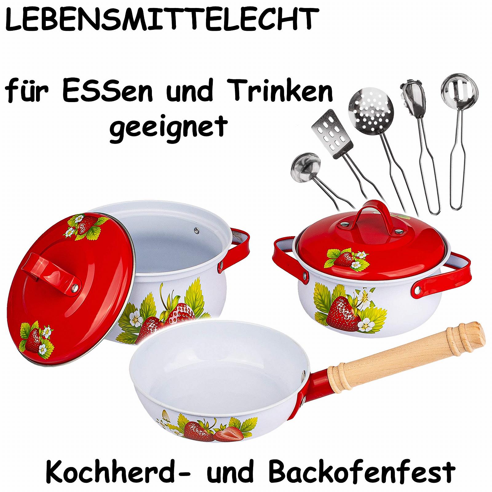 Набор alles-meine.de GmbH Набор посуды 11 предметов Кукольный кухонный набор Кастрюли Клубника Металл/Эмаль, фото №3