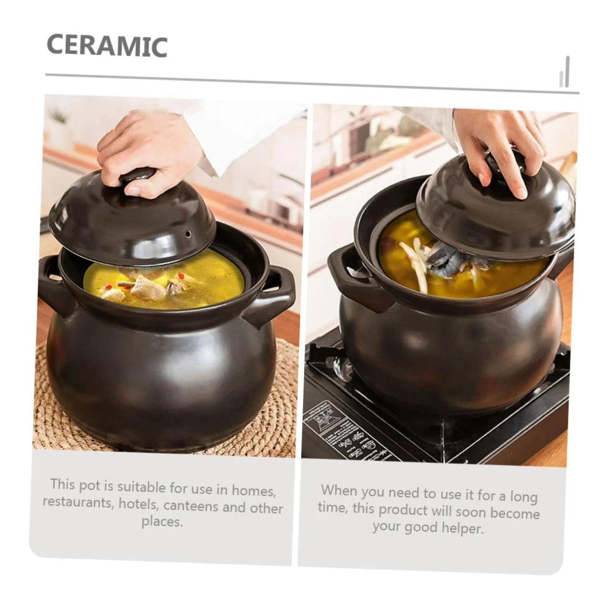 Кастрюля керамическая для риса маленькая с крышкой термостойкая антипригарная Черная, фото №4